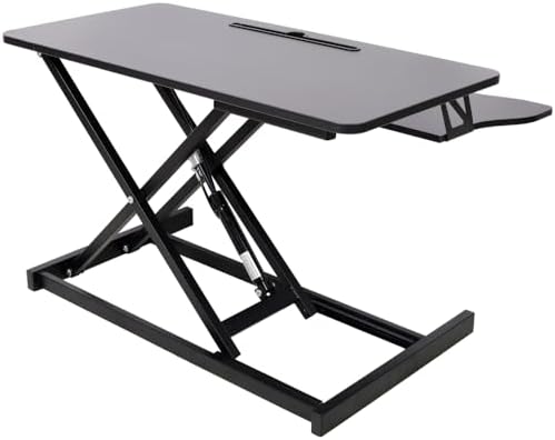 Height Adjustable Standing Desk Converter, White, MDF Steel Frame, 31.5x17 Inch Desktop, Gas Spring Lift System, Keyboard Tray, Sit Stand Workstation, 44 lb Capacity (Black)