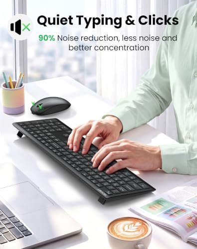 TECKNET 2.4G Rechargeable Ultra-Slim Wireless Keyboard and Mouse Combo