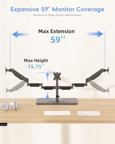 suptek Triple Monitor Mount Gas Spring Monitor Arm Desk Stand with Base