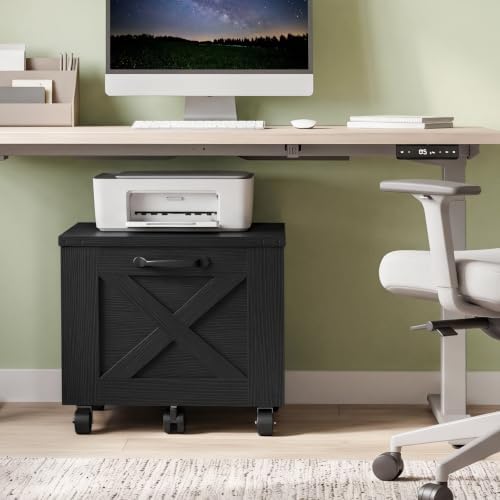 HOOBRO Farmhouse File Cabinet, Small Rolling File Cart Under Desk, 1-Drawer File Cabinet for Home Office, Printer Stand with Drawers, File Organizer Fits A4/Letter Size, Black, BK34WJ01
