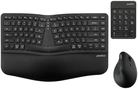 Perixx PERIDUO-606IIA 3-in-1 Wireless Compact Ergonomic Keyboard with Vertical Mouse and Numeric Keypad - Quiet Keys & Clicks - US English