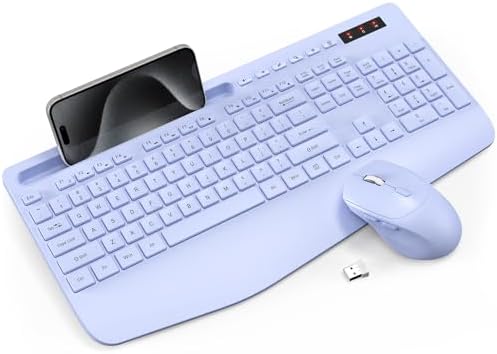 Wireless Keyboard and Mouse Combo - Full-Sized Ergonomic Keyboard with Wrist Rest, Phone Holder, Sleep Mode, Silent 2.4GHz Cordless Keyboard Mouse Combo for Laptop, Computer, PC, Mac, Windows -Trueque