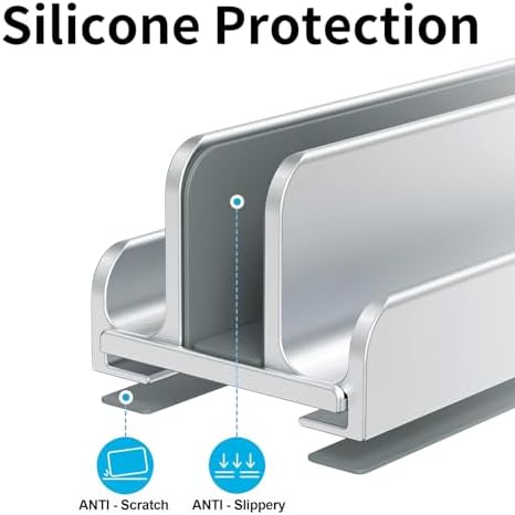 Aluminum Vertical Laptop Stand Holder for Desk Compatible with MacBook Pro, MacBook Air, Dell, HP, Lenovo, Up to 17.3 inches, Silver