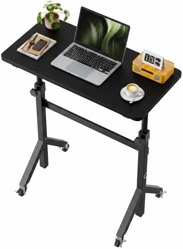 Marsail Mobile Stand Up Desk with Wheels, Adjustable Height Desk from 28.3″ to 46.5″, Rolling Standing Desk with Lockable Wheels, Portable Small Desk for Walking Pad and Treadmill, Black