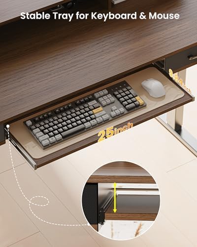 Electric Standing Desk with Keyboard Tray, 63x24 Inches Height Adjustable Stand up Desk with 2 Drawers, Ergonomic Sit to Stand Table with Storage Monitor Stand, Black Walnut