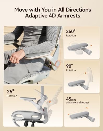 SIHOO B100 Pro Ergonomic Office Chair with Adaptive Lumbar Support, Computer Chair with Dual-Back, Desk Chair with 360° Rotatable & Flip-Up Armrests, 3D Wide Headrest, 2 Packs, Light Grey