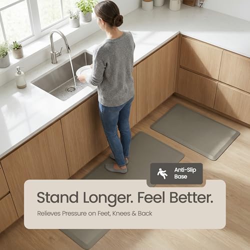 Anti Fatigue Kitchen Mats for Floor | Padded Kitchen Rugs | Non Slip, Cushioned Standing Desk Mat | Waterproof Floor Mat | 17.3" x 28" x 0.47" & 17.3" x 47.2" x 0.47", Grey, 2-Pack | More Décor