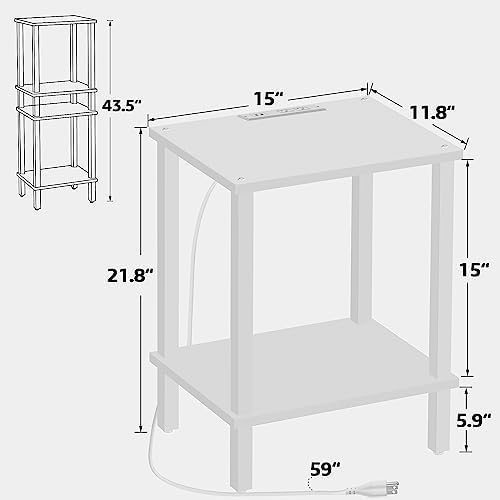 TUTOTAK End Table with Charging Station, Side Table, Nightstand