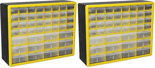 Akro-Mils 44-Drawer Plastic Drawer Storage Cabinet for Garage Organization, Bead Organizer, Building Bricks Storage, Teacher Toolbox, Makeup Organizer, 20-Inch W x 6-Inch D x 16-Inch H, 10144 Yellow