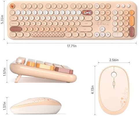 MOFII Wireless Keyboard and Mouse Combo, Full Size 2.4G Plug and Play Typewriter Retro Round Computer Keyboard and Mouse Set for Windows, Computer, Desktop, PC, Notebook - (Milk Tea Colorful)