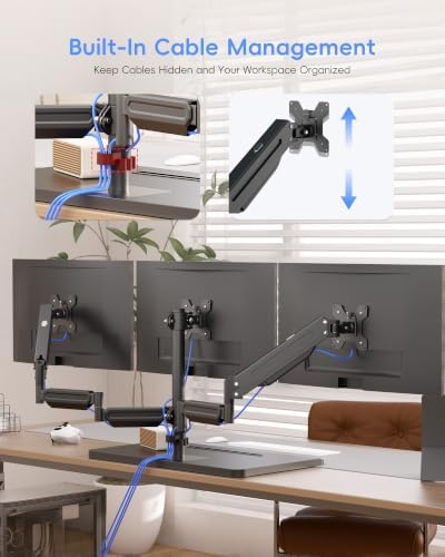 suptek Triple Monitor Mount Gas Spring Monitor Arm Desk Stand with Base