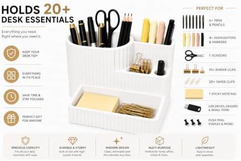 Desk Organizer with Multiple Compartments, Desktop Organizer for Office Supplies, Pens, Pencils, Markers, Scissors, Sticky Notes & Paper Clips, Modern Desk Storage for Home Office, School & Dorm
