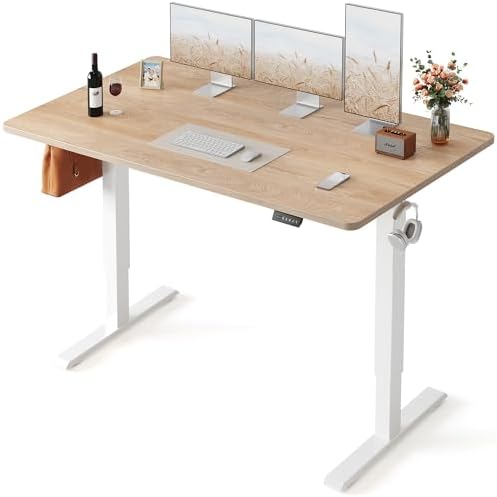 FEZIBO Standing Desk 55 × 28 Inch Electric Height Adjustable, Maple