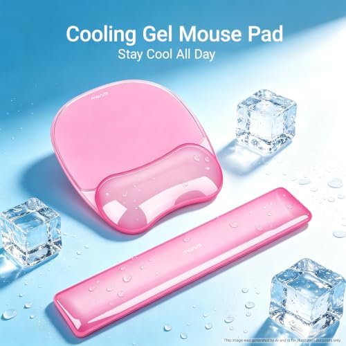 MOSISO Cooling Gel Wrist Rest Support for Mouse Pad&Keyboard Set, Pink