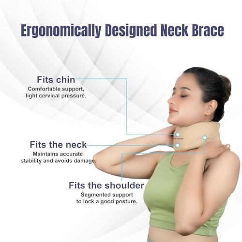 Wonder Care Neck Brace for Sleeping - Cervical Collar Relief Neck Pain and Neck Support Soft Foam Wraps Cervical Spine Pressure for Women & Men (Beige, Medium, 3.2" Depth)
