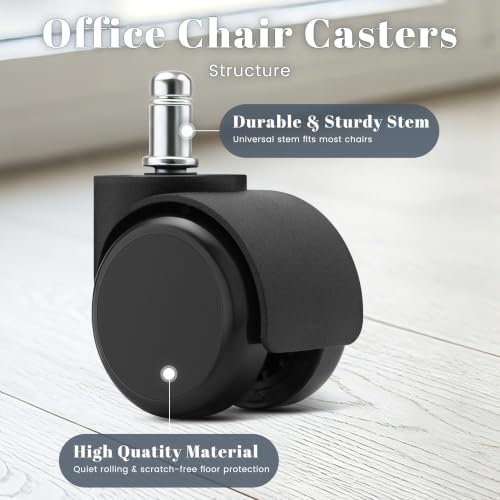 Mellewell 2" Office Chair Wheels with Cover, Black, 5 PCS