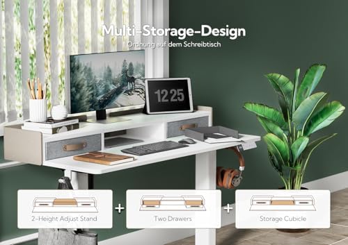 Claiks Standing Desk with Drawers & Wheels, 2 Height Shelf 40" White