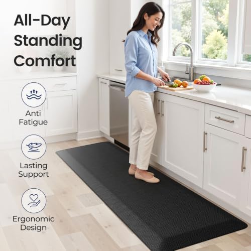 1" Extra Thick Anti Fatigue Kitchen Mats for Floor Standing Desk Mat, Black