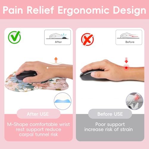 Wrist Support Mouse Pad Anti Slip Rubber Wrist Rest Mousepad 9in X 8in Small Desktop Notebook Mouse Mat for Working and Gaming (M-Blooming Flowers)