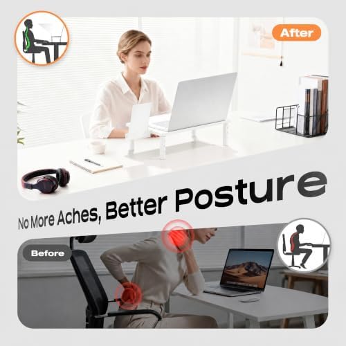 Computer Monitor Stand Riser for Desk, 3 Height Adjustable PC Laptop TV Desktop Monitor Stand Shelf, Metal Printer Table with Phone Holder, Stand Riser for Desk, Office Desk Organizers and Accessories, White 2 Pack