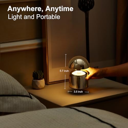 SAIWEYA Modern Cordless Mushroom Small Table Lamp, Dimmable Touch Battery