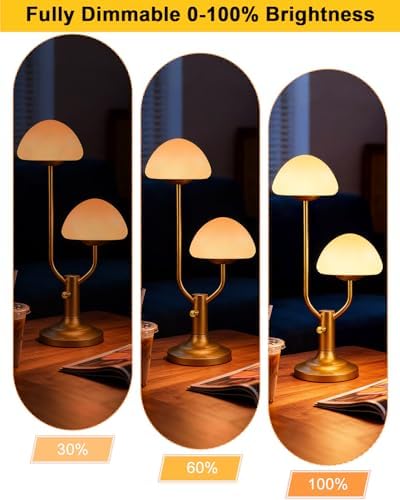 Lightdot Gold Mushroom Table Lamp for Bedroom Dimmable Cute Desk Lamp