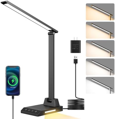 ShineTech LED Desk Lamp for Home Office, Foldable Reading Lamp with Adapter