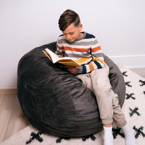 Big Joe Fuf 3.5Ft Foam Bean Bag Chair for Kids, Teens, Teddy Gray Plush Soft Polyester, 3.5 Foot Large Ultra-Soft Seat for Gaming, Bedroom, Reading Nook