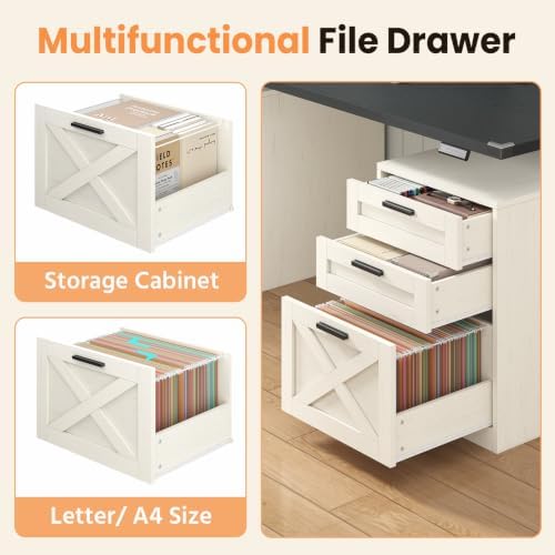 YOMILUVE 60" Farmhouse Electric Standing Desk with Drawers for Home Office