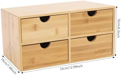 Bamboo Desk Organizer with Drawers, 4-Drawer Wooden Desk Organizer Box