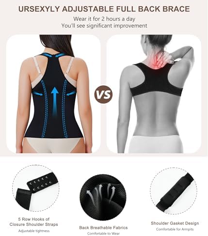 URSEXYLY Back Brace Posture Corrector for Women Adjustable Full Back Support Shoulder Straightener Upper and Lower Back Pain Relief(Black,XL)