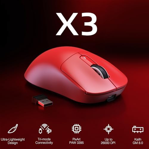 MANBASNAKE Attack Shark X3 49g Ultra-Lightweight Wireless Gaming Mouse, Red