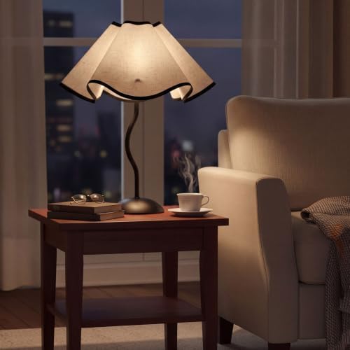 Pleated Table Lamp, Dimmable USB Nightstand Lamp with LED Bulb
