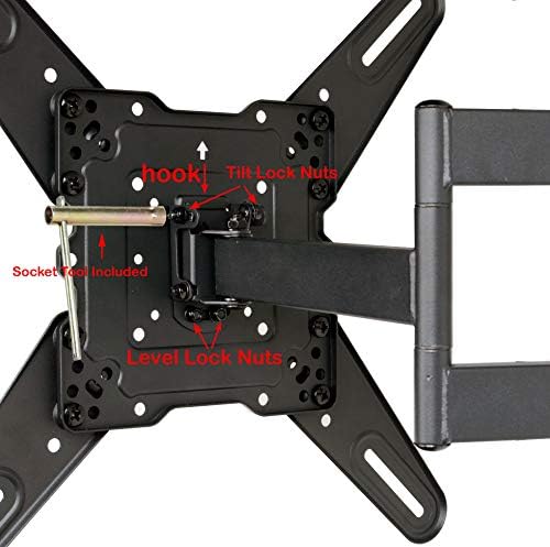 VideoSecu ML531BE2 TV Wall Mount kit with Free Magnetic Stud Finder and HDMI Cable for Most 26-55 TV and New LED UHD TV up to 60 inch 400x400 Full Motion with 20 inch Articulating Arm WT8 (Pack of 2)