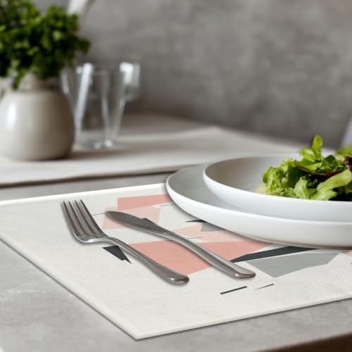 Minimalist Abstract Composition Placemats, Geometric Forms Contemporary Art Place Mats for Dining/Kitchen Table Waterproof Washable Linen Heat Insulation Dinner Table Mats 12X18 in 8 Pcs