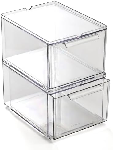 BINO | Clear Stackable Storage Drawers, Medium - 12 Pack | Clear Storage Drawers with Built-In Handles | Durable Plastic Organizer Drawer | Modular Stackable Drawer Acrylic Organizer