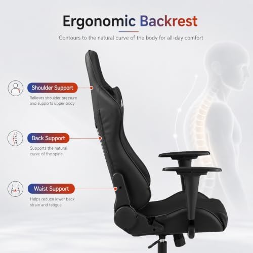 Gaming Chair Office Chair Desk Chair with Lumbar Support Headrest Armrest Task Rolling Swivel Ergonomic E-Sports Adjustable PC Gamer Chair Black