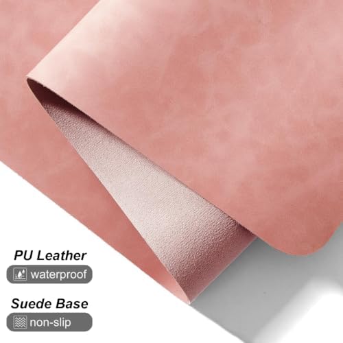Distressed Leather Desk Mat - Non-Slip PU Leather Desk Pad Protector - Large Waterproof Mouse Pad Computer Keyboard Desk Mat Desk Accessories for Office & Home (Pink, 36"x17")