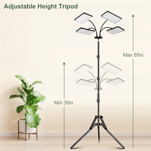 LBW Grow Light for Indoor Plants, Quad-Head Standing Plant Light, Full Spectrum, Wide Coverage, 63” Adjustable Height, Plug & Play