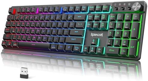 Redragon K521WL Wireless Gaming Keyboard with Knob, Tri-Mode BT/2.4G/USB-C RGB Mechanical Feeling Keyboard with Multimedia Keys, 4000mAh Battery, Anti-Ghosting, Compatible with PC - Upgrade