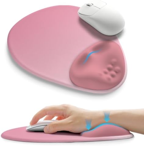 Palm-Rest and Wrist-Hugging Mouse Pad Wrist Rest, Ergonomic Wrist Support with Curve Fitting Cushioned Memory Foam for Carpal Tunnel Pain Relief, 9.9 x 8.3 Inch, Blush Gradient