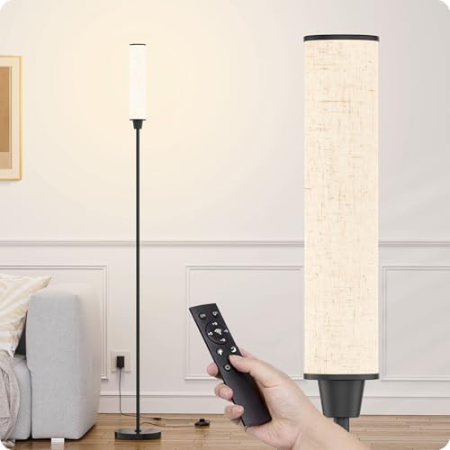 Nukanu Floor Lamp with Remote Control,Black,Linen lampshade