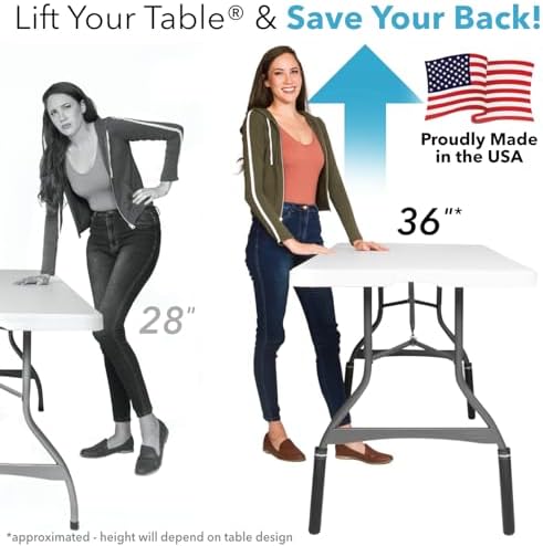 Lift Your Table® Folding Table Risers - Counter Height (Non-Slip Foot) - Made in the USA, Heavy Duty, Sturdy, Portable, Easy-to-Use Extensions Raise Bent Leg Folding Tables (Set of 4)