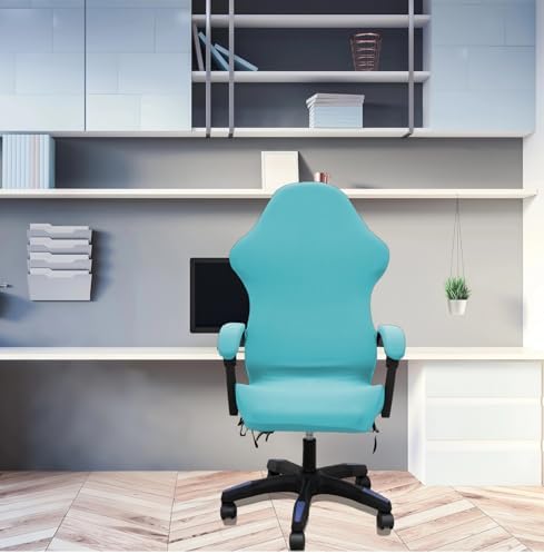 Gaming Chair Cover Set with Armrest Covers, Stretch Ruffled Slipcover for Racing Office Computer Reclining Chairs (Sky-Blue)
