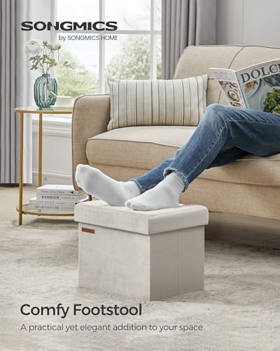 SONGMICS Small Folding Storage Ottoman, 12.2 x 16.1 x 12.2 Inches