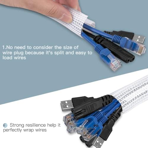 AGPTEK Cable Sleeve, 10ft - 1.5 inch Cable Management Cord Hider, White