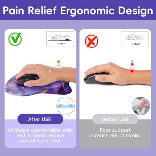 Upgrade Ergonomic Mouse Pad,Non Slip Mousepad Wrist Rest Support for Office, Computer, Laptop & Mac(B-Art Purple Marble)