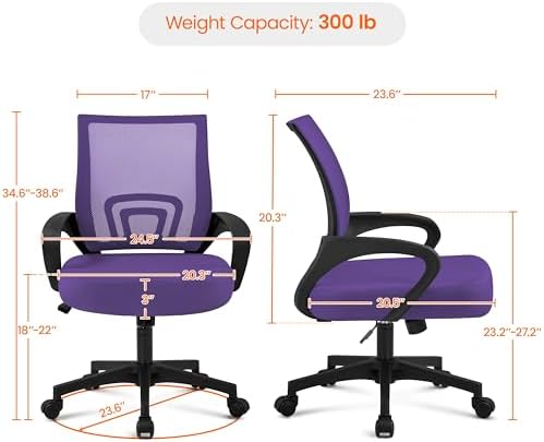 Yaheetech Mid-Back Mesh Computer Office Desk Chair Adjustable Swivel Purple