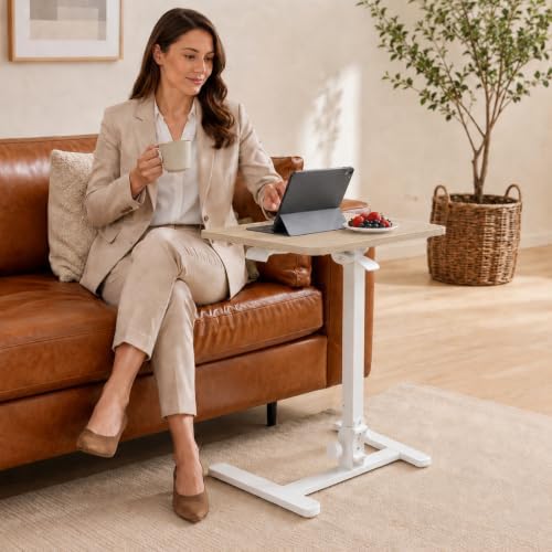 25" Mobile Folding Desk, Pneumatic No-Assembly Standing Desk, Maple