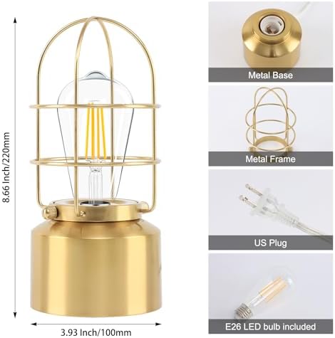 Haian Support Small Touch Gold Table Lamp for Small Spaces - 3 Way Dimmable Industrial Bedside Lamp - Steampunk Antique Nightstand Desk for Bedroom, Living Room (Bulb Included)